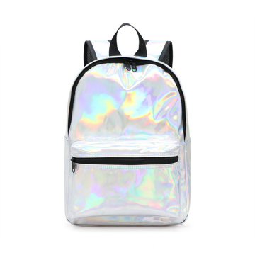 Women Unisex Holographic PU Leather Daily Backpack School Bookbag Travel Casual Backpack
